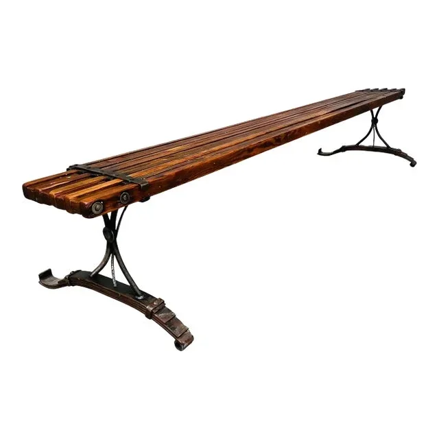 Studio Industrial Steam-Punk Oak & Steel Expandable Slat-Bench