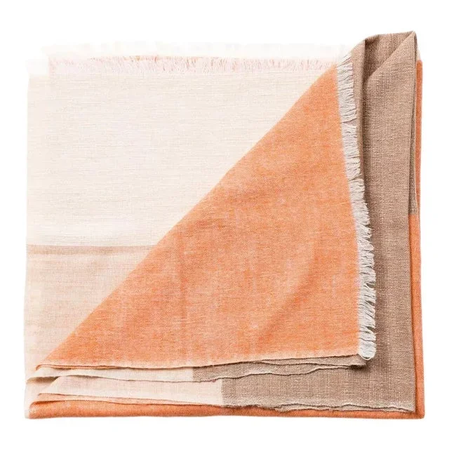 Studio Variously Textured & Handwoven Soft Merino Cream Color Block Chestnut Throw
