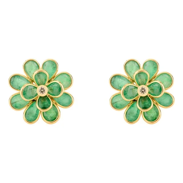 Summer Floral Emerald Stud Earrings in 18k Gold- 2 Pieces