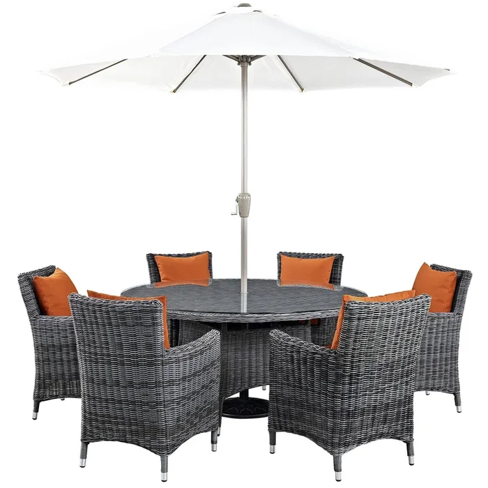 Summon 8 Piece Outdoor Patio Sunbrella Dining Set in Canvas Tuscan