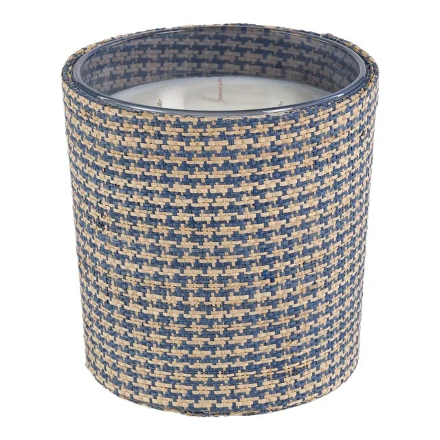 Sunset Beach Scented Candle in Natural Blue Houndstooth Basket