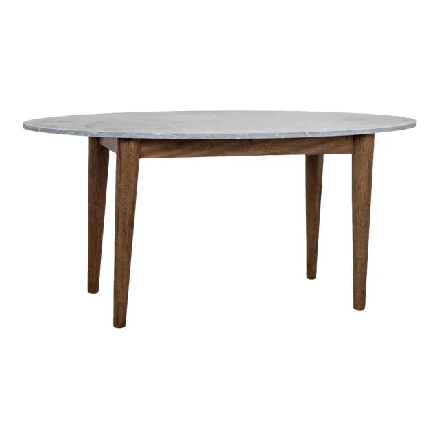 Surf Oval Dining Table with Stone Top, Dark Walnut