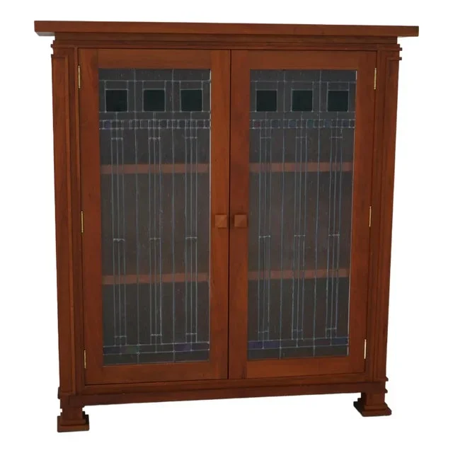 Swartzendruber Cherry Leaded Stained Glass Bookcase