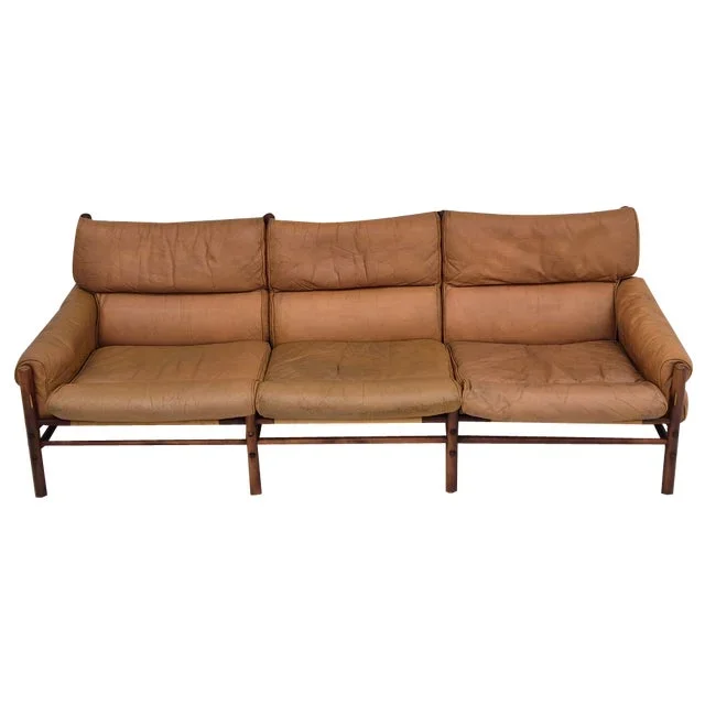 Swedish Kontiki Sofa in Leather & Beech by Arne Norell, 1960s