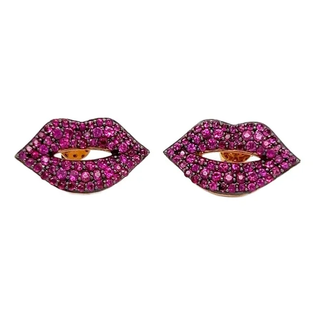 Sydney Evan 14k Rose Gold & Ruby Lips Style Earrings