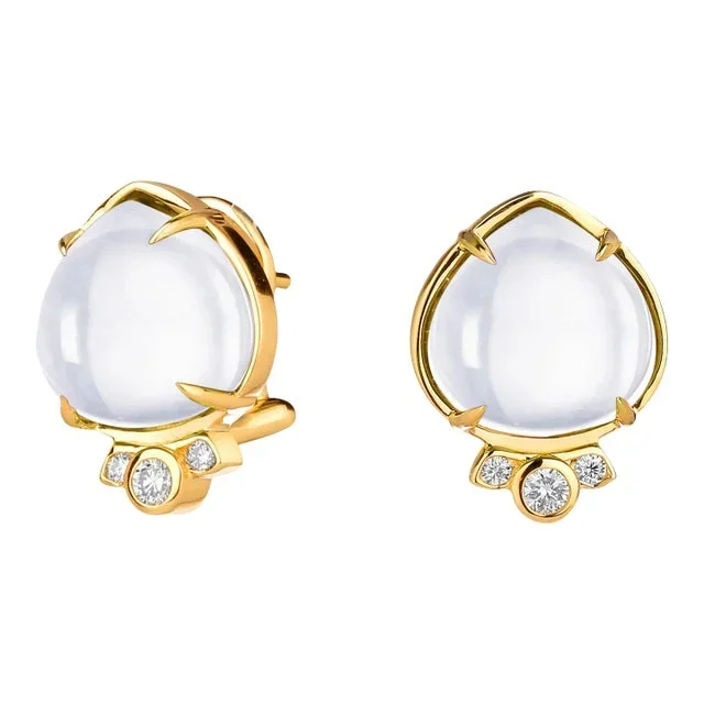 Syna Moon Quartz Earrings with Diamonds, a Pair