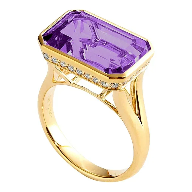 Syna Yellow Gold Amethyst Geometrix Ring with Diamonds