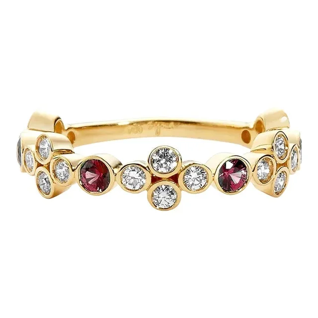 Syna Yellow Gold Band with Rubies and Diamonds