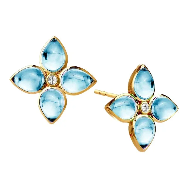 Syna Yellow Gold Blue Topaz Earrings with Diamonds, a Pair