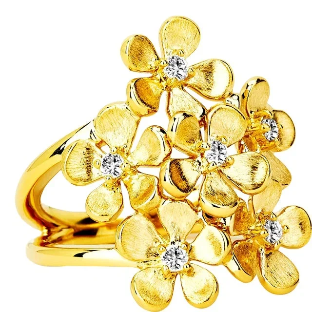 Syna Yellow Gold Flower Bunch Ring with Diamonds