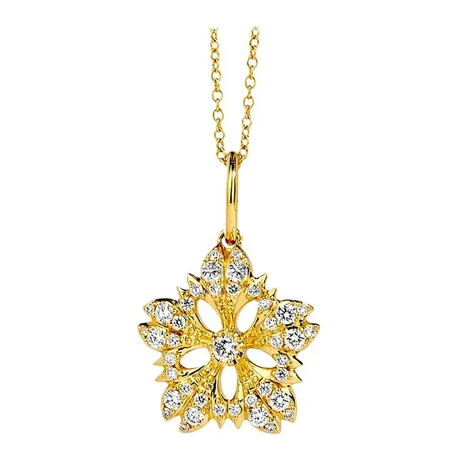 Syna Yellow Gold Flower Necklace with Diamonds