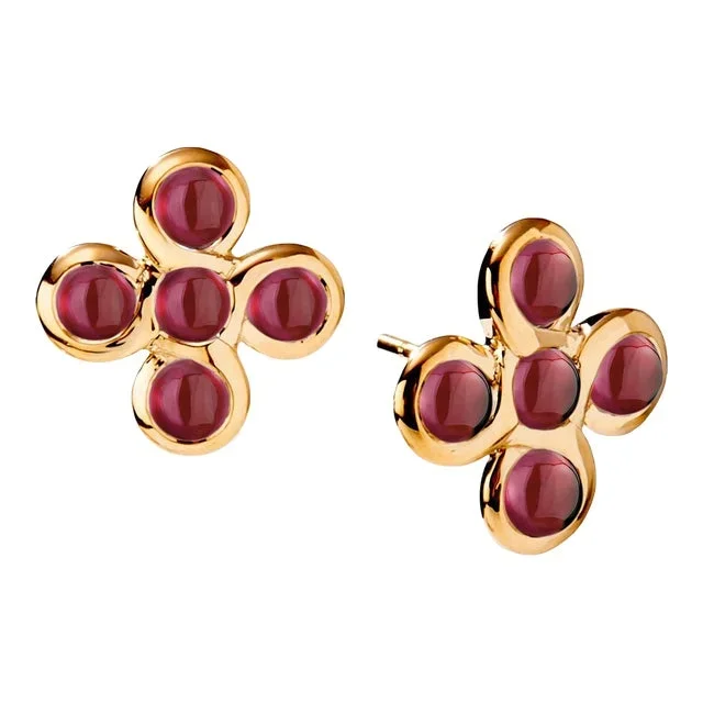 Syna Yellow Gold Jardin Garnet Earrings, a Pair
