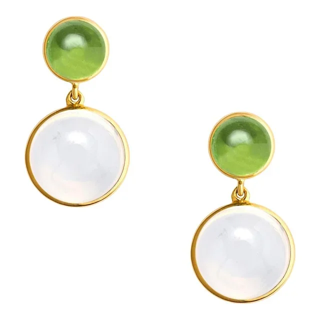 Syna Yellow Gold Moon Quartz and Peridot Earrings, a Pair