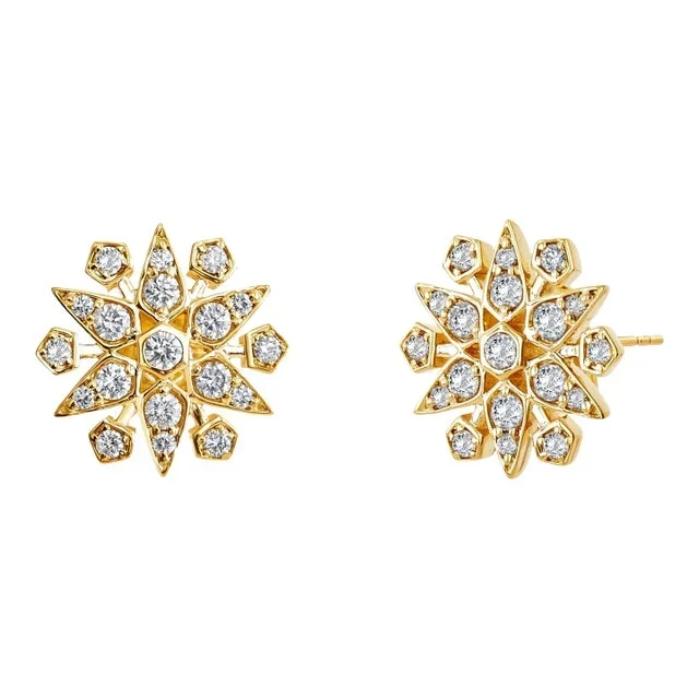 Syna Yellow Gold Starburst Earrings with Diamonds, a Pair