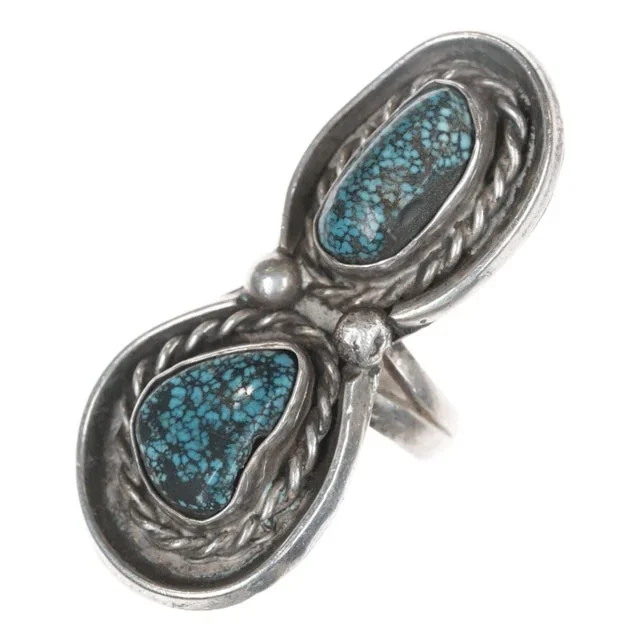 sz4.75 Vintage Native American silver spiderweb turquoise ring