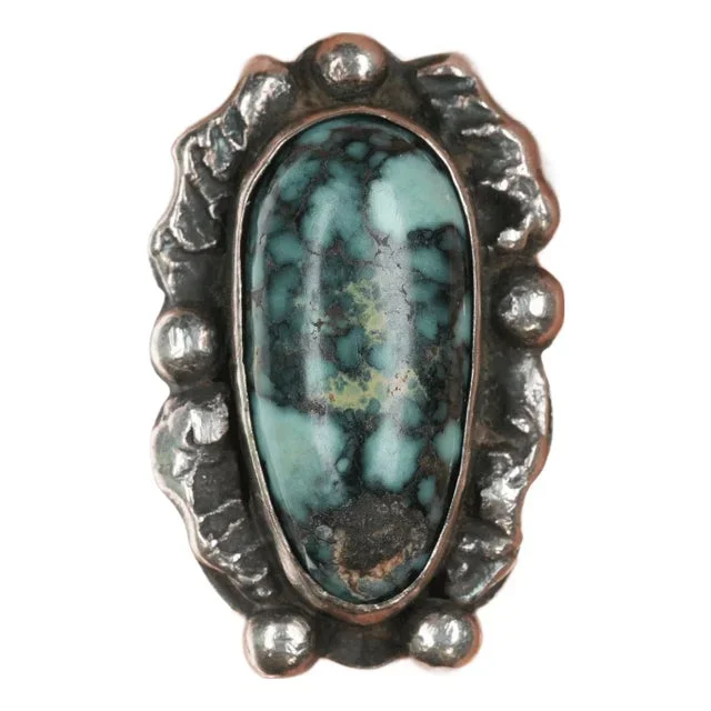 sz7 Chief Wolf Robe Hunt (1905-1977) Acoma silver and variscite ring