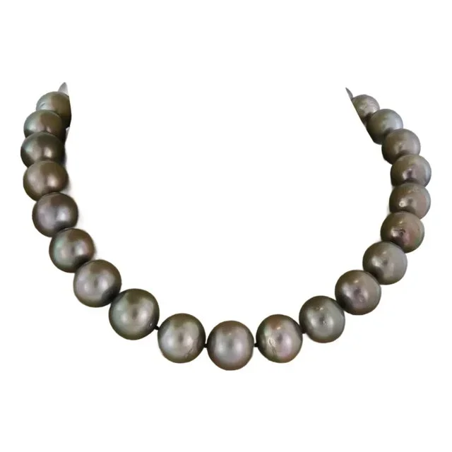 Tahitian Pearl Necklace Graduated Gold Diamond Single Strand 10-15mm