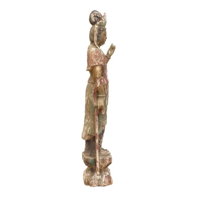 Tall Antique Guanyin Statue W/Original Painted Finish