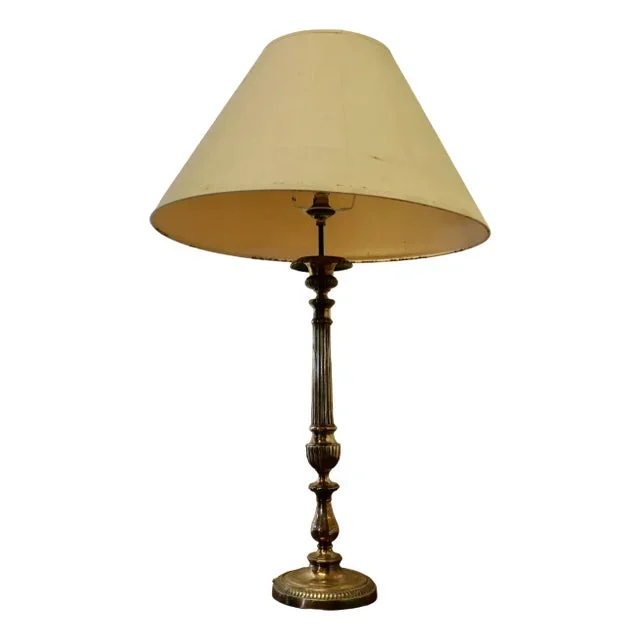 Tall French Silver-Plated Candlestick Table Lamp, 1890s