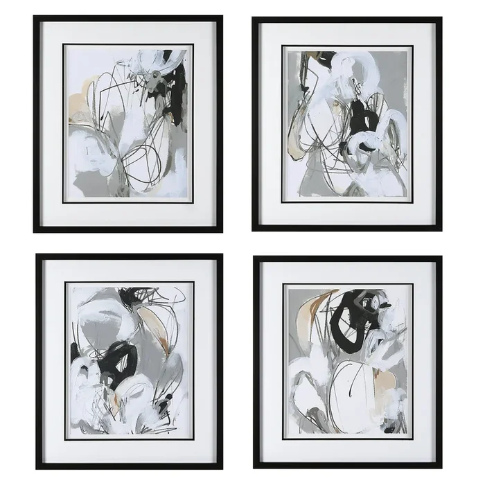 Tangled Threads Abstract Framed Prints, Set of 4