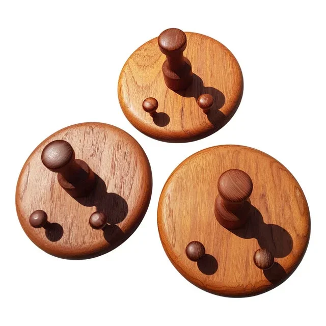 Teak Wall Hooks, 1970s, Set of 3