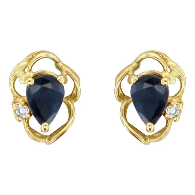 Teardrop Sapphire Studs with Diamond Accent, 2 Pieces