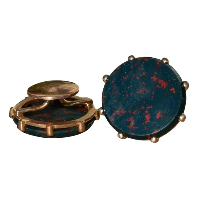 The Aldines: Men’s Antique 14K Rose Gold Bloodstone Cuff Links, 2 Pieces