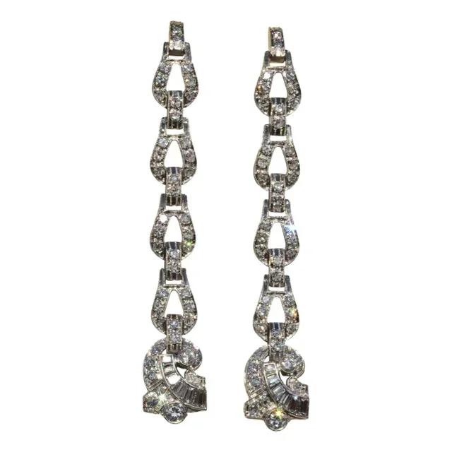 The Daenerys: Antique Platinum & Diamond Dangler Earrings, 2 Pieces