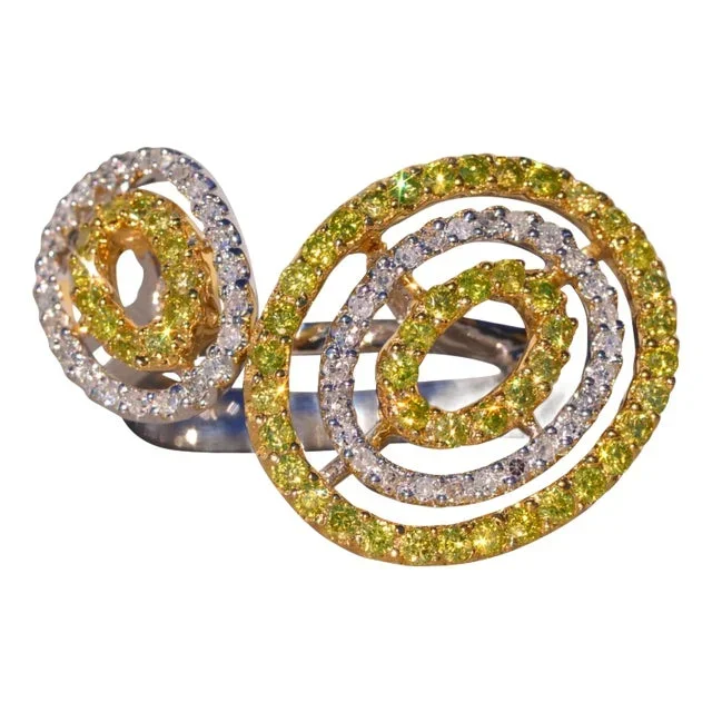 The Imanpa: White and Yellow Diamond Ring Celestial Ring in White Gold