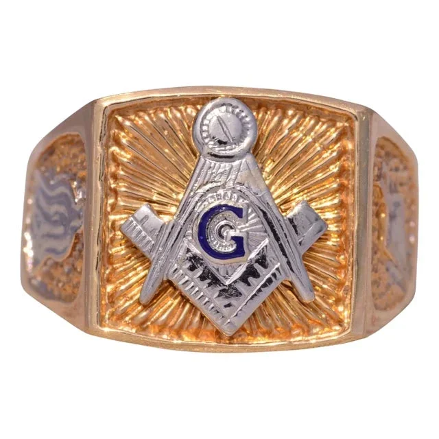The Mason: Two Tone Masonic Ring in White and Yellow Gold