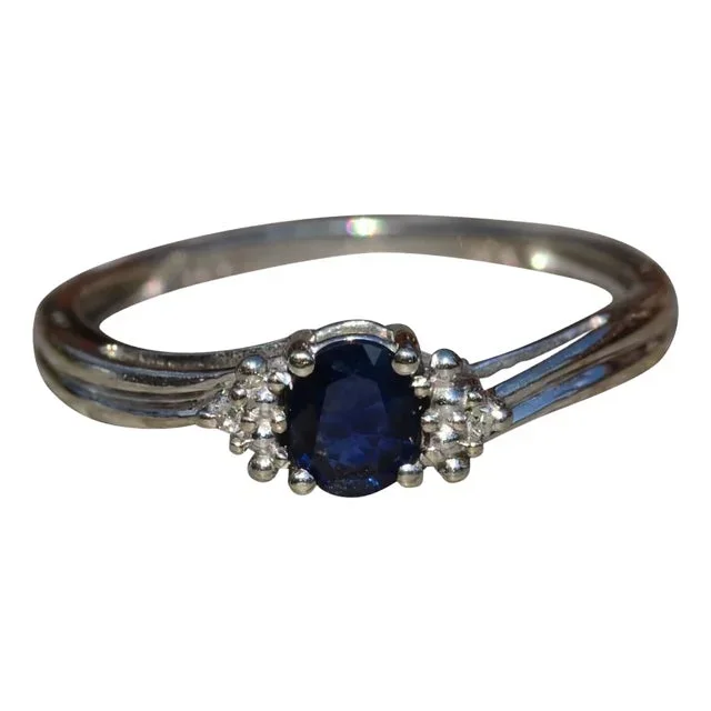 The San Gabriel: Vintage Sapphire and Diamond Ring in White Gold