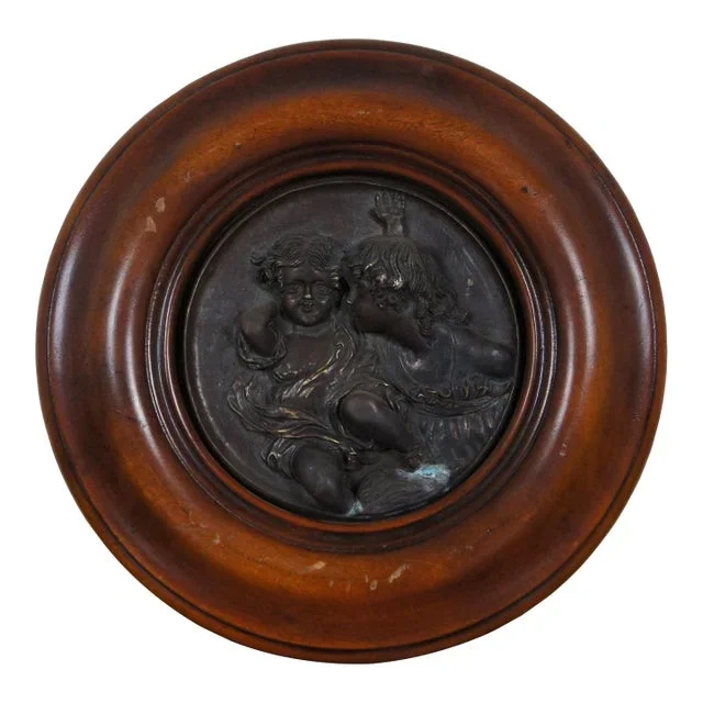 Theodore Alexander Walnut Bronze Bas Relief Calmady Children Plaque 11″