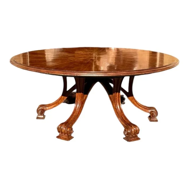 Therien & Company Large Round Baroque Style Walnut Dining Table