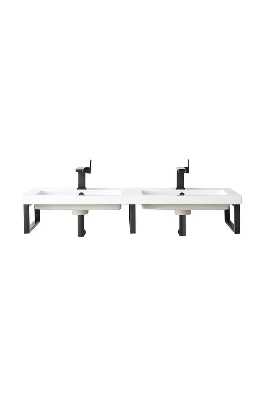 Three Boston 18″ Wall Brackets, Matte Black W/47″ White Glossy Composite Countertop