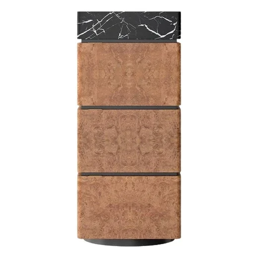 Three Columns Chestnut Burl Wood Cabinet with Black Marble Top by Ultramobili