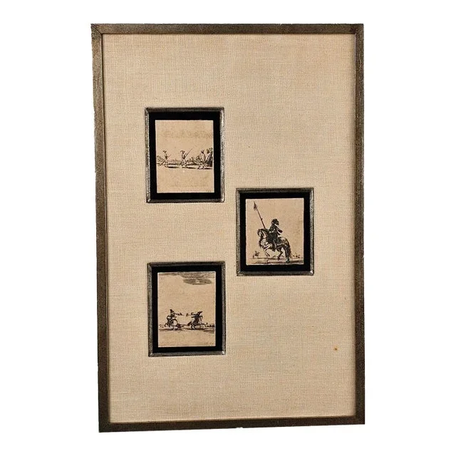 Three Miniature Drawings Framed as One, Italy Circa 1800