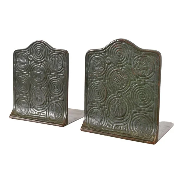 Tiffany Studios New York Bronze Zodiac Bookends, Circa 1910