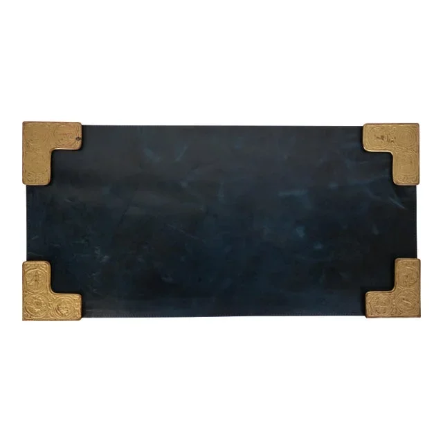 Tiffany Studios New York Zodiac Bronze Doré Blotter Corners With Leather Desk Blotter