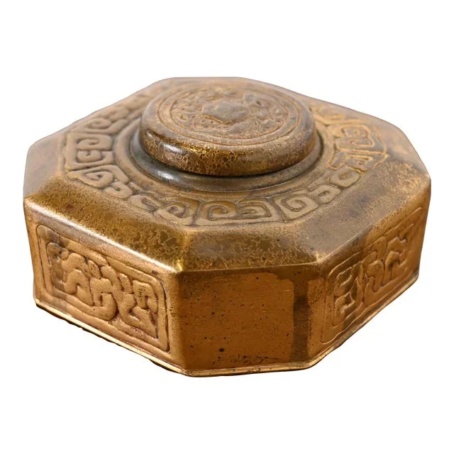 Tiffany Studios New York Zodiac Bronze Doré Inkwell