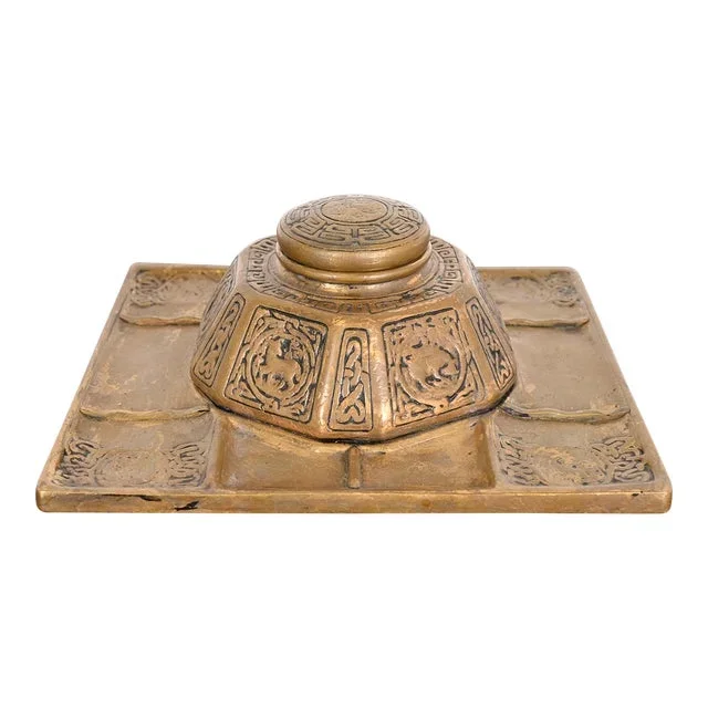 Tiffany Studios New York Zodiac Bronze Partner’s Inkwell With Desk Tray