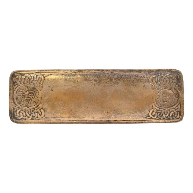 Tiffany Studios New York Zodiac Pattern Bronze Doré Pen Tray