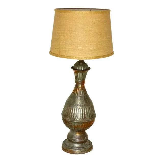 Timeworn Antique Copper Lamp W/Silvered Patina