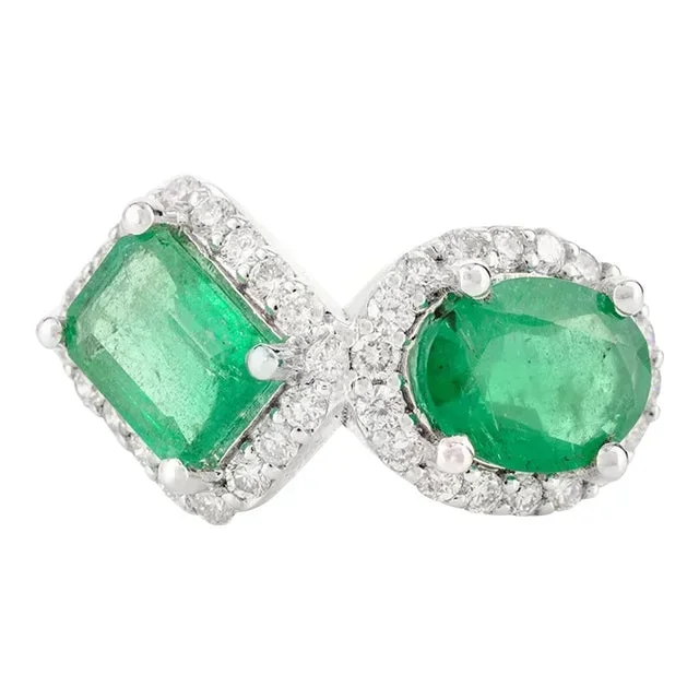 Toi Et Moi 1.92cts Emerald Diamond Statement Ring Size 7