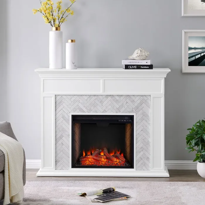 Torlington Tiled Marble Fireplace Mantel W/ Smart Firebox