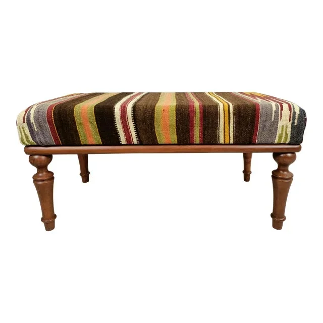 Traditional Kilim Upholstered Pouffe Bench