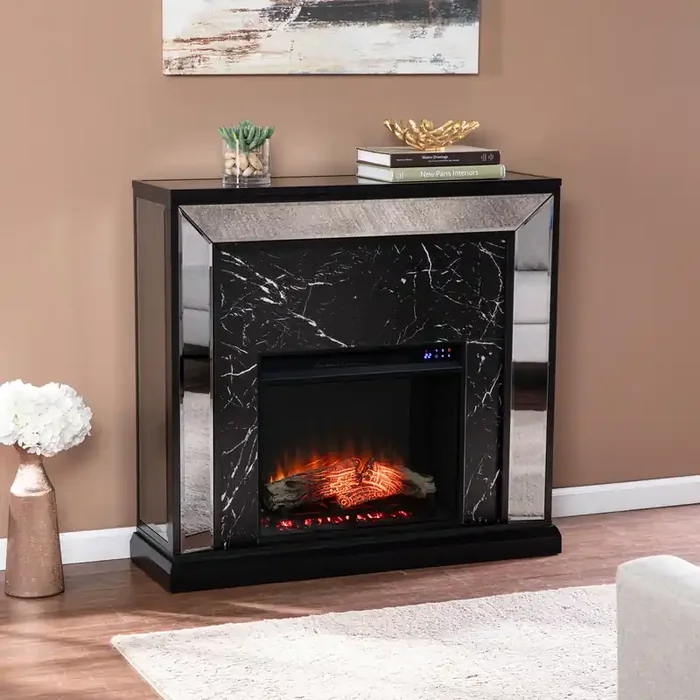Trandling Mirrored Touch Screen Fireplace W/ Faux Marble