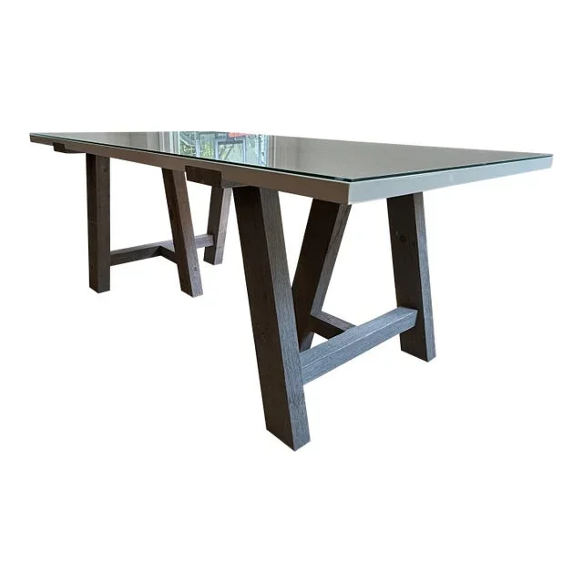 Trestle Dining Table With Glass Top