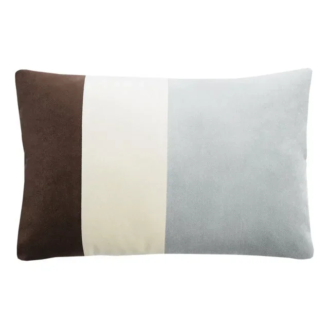 Triple Cushion in Velvet Brown and White Light Blue from Lo Decor