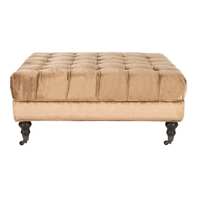 Tufted Cocktail Ottoman in Gold & Olive & Espresso