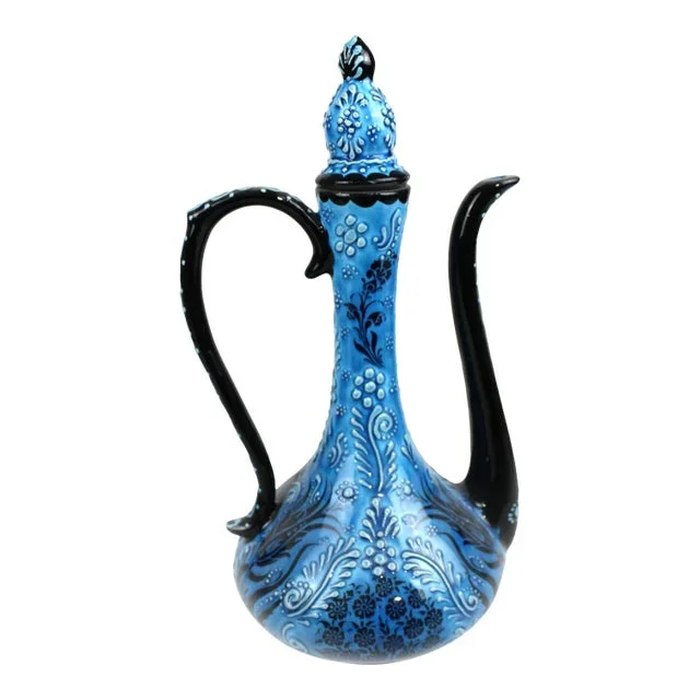 Turkish Handmade & Hand Painted Ceramic Ewer Pitcher Ibrik With Lid